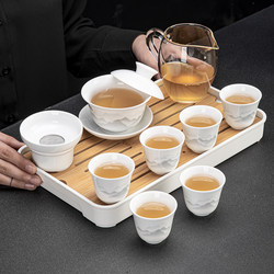 White Jade Porcelain Kung Fu Tea Set for Home Use, Including a Gaiwan, Teacups, High-End Luxury Ceramic Tea Set Gift Box