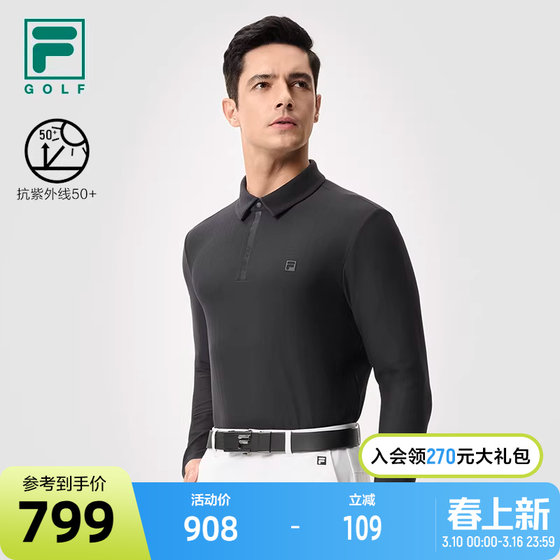 
FILA official men's knitted long-sleeved POLO shirt 2025 spring new golf sports sun protection top