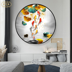 New Chinese-style Living Room Decoration Painting Porch Corridor Light Luxury Painting Modern Minimalist Nine Fish Figure Round Lucky High-end Hanging Painting
