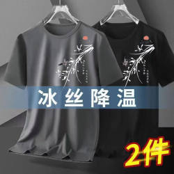Ice Silk Men's T-Shirt, Loose Plus Size, Trendy and Versatile, Summer 2024 New Style, Round Neck Short-Sleeved Men's Breathable T-Shirt