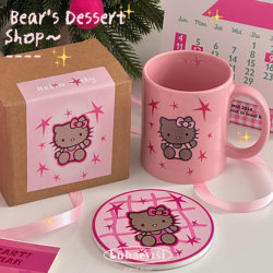 Cute Cartoon Black Cat Kitty Illustrator Collaboration Model Cat Pink Ceramic Cup Breakfast Coffee Cup