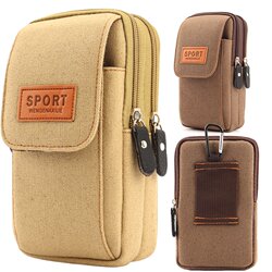 Canvas Phone Bag for Men, Belt Waist Bag, Wear-Resistant, Suitable for Work on Construction Sites, Phone Pouch for Belt Use, Small Hanging Bag