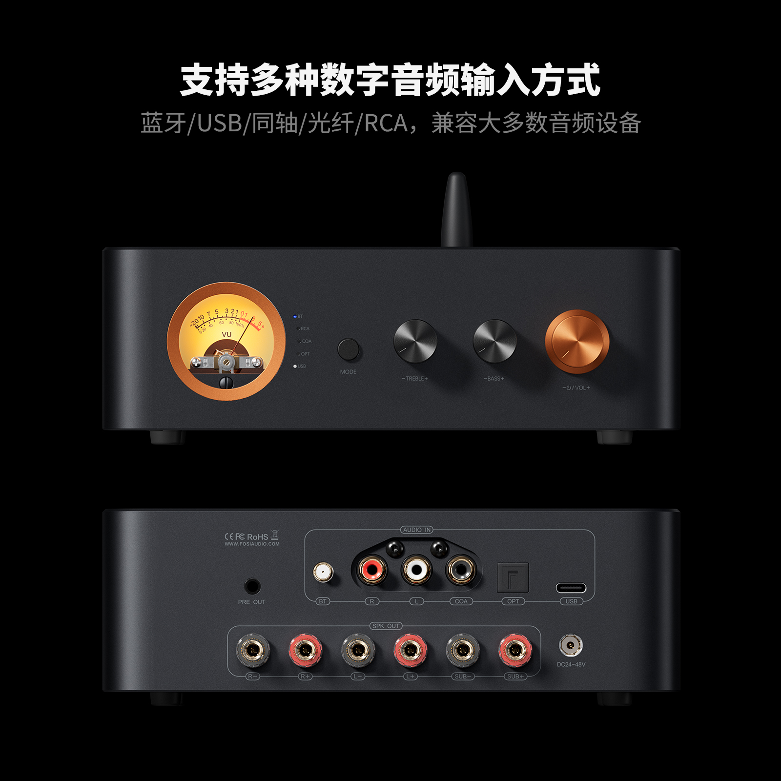 Fosi Audio MC351 Bluetooth 2.1チャンネルHiFiアンプ