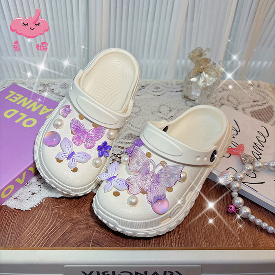 
Girls Summer Purple Butterfly Slippers for Outerwear Anti-Slip Fashion Baby Sandals 2026 Summer New Indoor Crocs