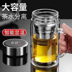 Large-Capacity Double-Layer Glass Cup with Handle, Smart Temperature Display Water Cup for Men and Women, Office Tea Cup with Lid, 500ml