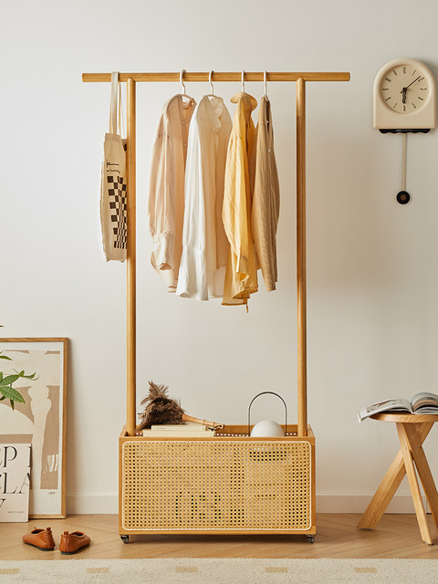 New floor-standing hood rack movable storage rattan bedroom simple ...