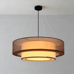 Song-Style Aesthetic Restaurant Chandelier, Antique-Style Round Fabric Chandelier, Living Room, Private Room, Tea Room, Round Table, New Chinese-Style Lighting Fixtures