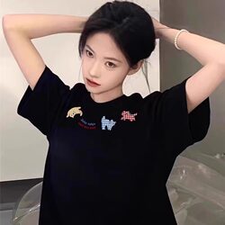 Pure Cotton Black Short-Sleeved T-Shirt for Women 2026 New Summer Design with Regular Shoulders, Niche American Style Loose Half-Sleeve Top