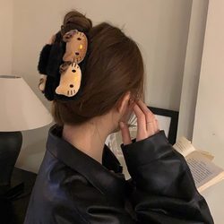 Hello Kitty Hair Clip Autumn and Winter Leopard Print Claw Clip for Back of Head Updo Cute Hello Kitty Shark Clip Plush Hair Accessory
