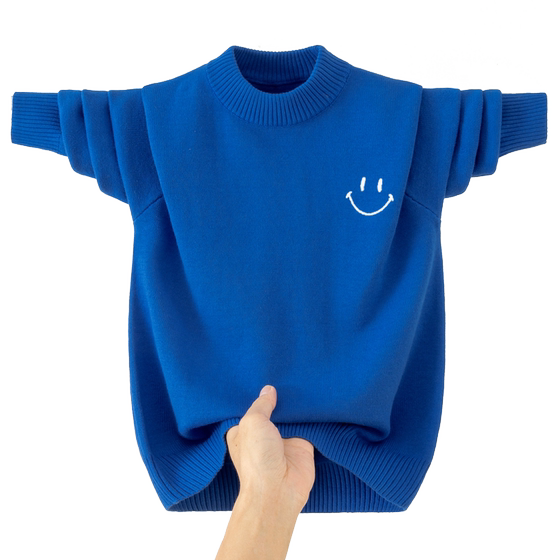 
Men's big children's sweater pure cotton round neck high-end embroidery children's middle school students' base shirt teenager sweater sweater
