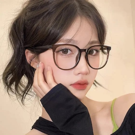 High -value chestnut pigment face Korean myopia framework anti -blue light, thin degree, flat optical mirror female student
