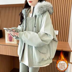 
American retro detachable large fur collar parka cotton jacket for men and women, winter outdoor loose workwear sweatshirt jacket