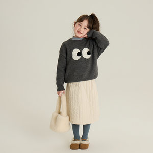 
Yumi mom children's big eyes sweater for boys and girls thick and warm round neck sweater 24B173