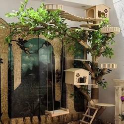 Solid Wood Cat Climbing Frame, Cat House, Space Capsule Integrated Cat Tree, Simulated Tree Trunk Cat House, Indoor Large Cat Tree