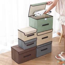 Thickened Linen Clothing Storage Box, Household Fabric Clothing Organizer Bag, Foldable Wardrobe Dormitory Storage Basket Box