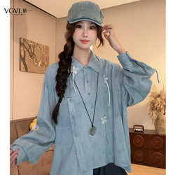 Vgvl Xiao Zhuo Shirt, Fashionable Spring Vintage Design Embroidered Long-Sleeve Shirt 21261
