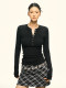 Aaisup American Henry Neck Long Sleeve T-shirt for Women 2025 Spring New Hot Girls Slim and Slim and Versatile Base Shirt