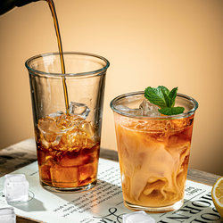 High-Quality Transparent Glass Cup, American-Style Hand-Brewed Coffee Cup, Wide-Mouth Cold Drink Juice Cup, Commercial Beverage Cup, Household Use