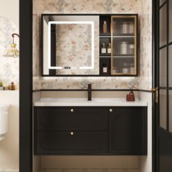 French-Style Vintage Bathroom Cabinet Set with Integrated Ceramic Washbasin, American-Style Light Luxury Bathroom Vanity Sink