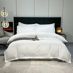Light luxury satin hotel bedding white ecological brushed bed sheets hotel famous hotel quilt cover bed sheets four-piece set