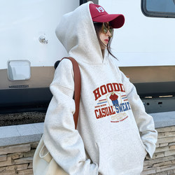 White and Gray Fleece-Lined Thick Hooded Sweatshirt for Women, 2026 New Popular Style, Super Nice for Autumn and Winter, Can Be Worn Alone, American Style Top