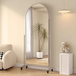 Clothing Store Mirror, Stainless Steel Full-Length Mirror, Dressing Mirror, Floor Mirror, Household Movable Large Fitting Mirror, Slimming and Beautifying