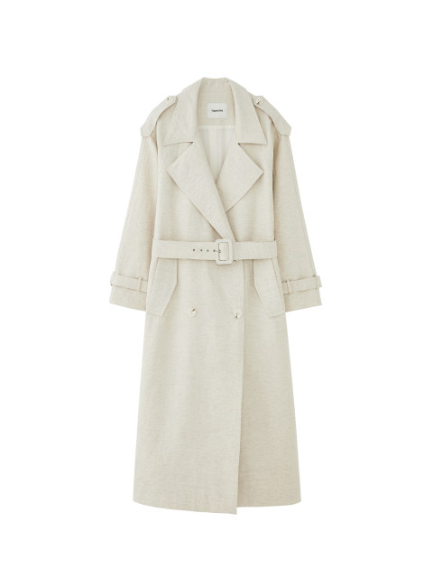 TAGEECHITA classic epaulette design double-breasted shoulder-length windbreaker jacket with linen belt
