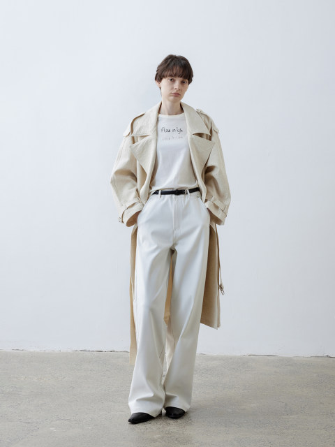 TAGEECHITA classic epaulette design double-breasted shoulder-length windbreaker jacket with linen belt
