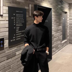 
German velvet half turtleneck bottoming shirt for men in autumn and winter with coat and suit with thickened mature and stable men's long-sleeved T-shirt