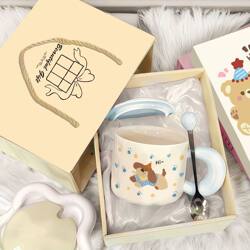 Milk Fufu Puppy Mug with Lid, Ceramic Water Cup, Birthday Gift for Boys and Girls, Meaningful Gift, Souvenir