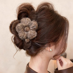 Autumn and Winter Plush Flower Hair Clip for Women, High-End 2025 New Style, Large Hairpin for the Back of the Head, Shark Clip Hair Accessory