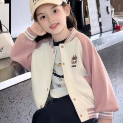 Labubu Girls' Jacket 2026 Spring and Autumn New Style Autumn Clothing Labubu Baseball Jacket Stylish Children's Autumn Top