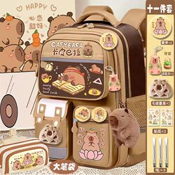Kapibala School Bag Backpack for Primary School Students in Grades 3-6, Large Capacity Capybara Backpack for Middle School Students, Stain-Resistant and Burden-Reducing Backpack