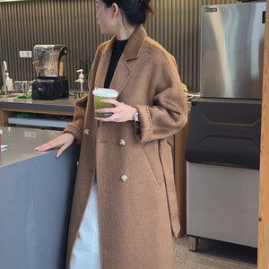 
Su Li Alpaca Haute Long 101801 Hot Coat Double Breasted Women's Long Autumn and Winter Woolen Jacket