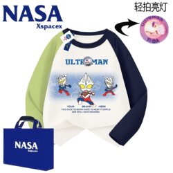Nasa Co-Branded Ultraman Pure Cotton Long-Sleeve Spring and Autumn Boys' Clothing with Light-Up Features, 2026 New Model