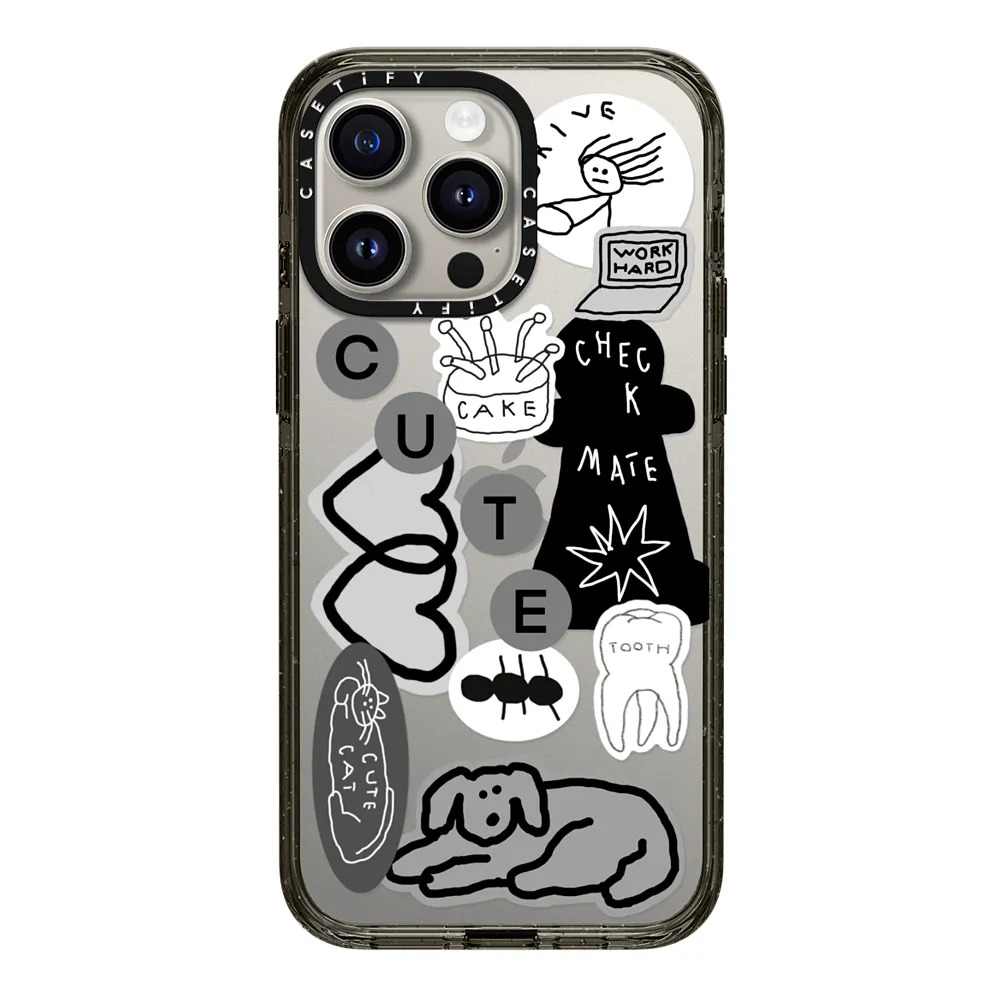 Casetify artist co -branded InAPSQUARE is suitable for Apple iPhone16promax  mobile phone case magnetic suction 15/14/13 Black and white illustration  niche high -level high -level moisture card 12