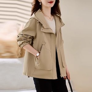 
Khaki windbreaker women's 2025 new autumn and winter women's hot style this year's hot velvet thickened short coat