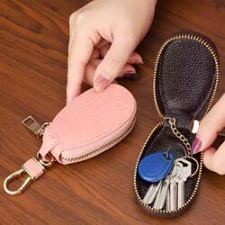 New High-End Key Case with Lychee Pattern, Unisex Keychain Storage Bag, Compact and Large Capacity, Universal Car Key Case