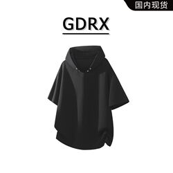 Gdrx American-Style Hooded Short-Sleeved T-Shirt for Men, New Spring and Summer Style, Light Luxury, Cool Casual Top, Loose and High-End Men's Clothing