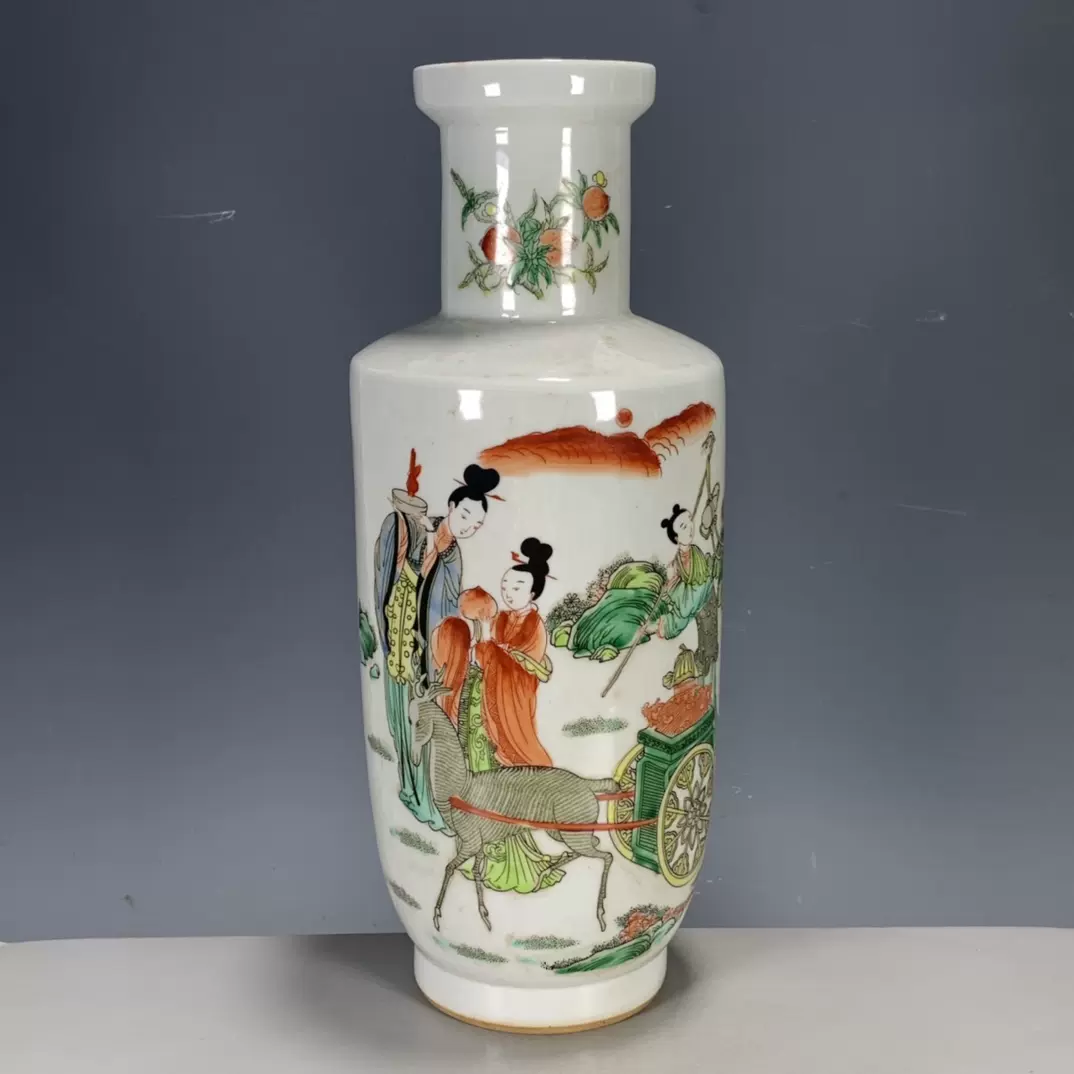 清代康熙年制五彩人物故事棒槌瓶花瓶擺件中式博古架仿古瓷器擺件-Taobao