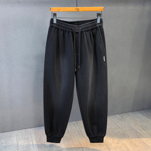 
360g heavy vintage washed black and gray velvet leggings men's spring and autumn loose casual sports pants