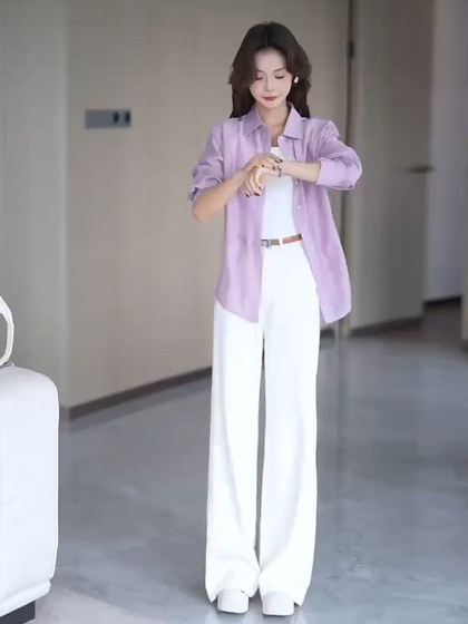 初春穿搭高级感超好看韩系时尚简约防晒上衣休闲裤通勤两件套装女