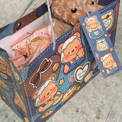Cartoon Cowboy Butter Bear Gift Bag Large Capacity Kraft Paper Storage Bag Gift Packaging Gift Tote Bag