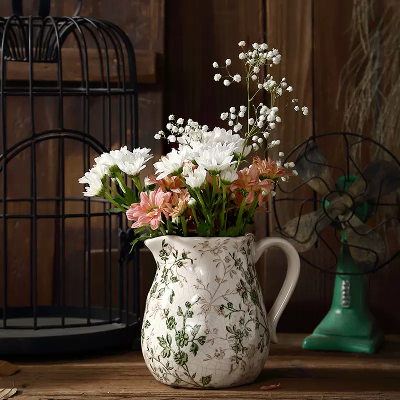 花瓶　壺　花 羋陽鐵皮花壺花灑鐵藝花瓶花桶水壺美式花器復古裝飾