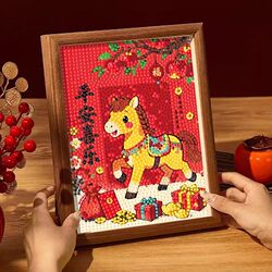 2026 New Year Diamond Painting Year of the Horse Peace and Joy Handmade DIY Material Paste Kindergarten Primary School Children's Gift