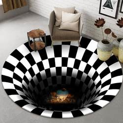 Visual Stereo Round Carpet Black Plaid Illusion Trap Floor Mat Illusion Vortex 3D Spiral Coffee Table Mat