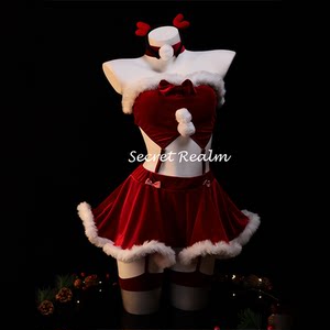 
Secret elk elf Christmas elk cos uniform plush satin sexy nightgown pure desire qqny