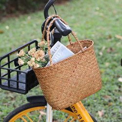 Handmade Straw Tote Bag with Artistic Style for Travel, Versatile Basket for Photography Props and Storage