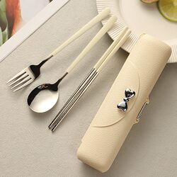 Japanese Bow-Knot Chopsticks and Spoon Set Portable Tableware High-Value Aesthetic for Girls Office Workers with Storage Box