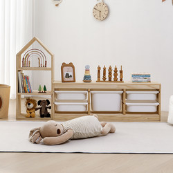 Children's Storage Cabinet Solid Wood Picture Book Shelf Two-In-One Storage Rack Drawer-Type Baby Room Toy Storage Cabinet